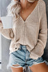 Zipper V-Neck Dropped Sleeve Hooded Solid Sweater